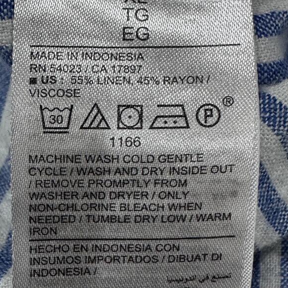 Old Navy Boyfriend Shirt Womens XL Blue White Stripe Linen Blend Button - Picture 8 of 8